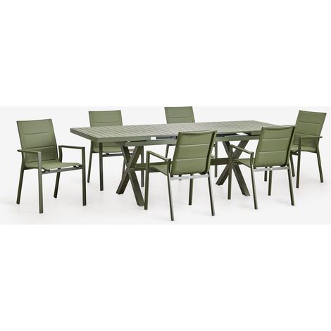 Set da tavolo da giardino rettangolare 180-240x90 cm estensibile e 6 sedie da giardino impilabili con braccioli in alluminio Kar SKLUM            