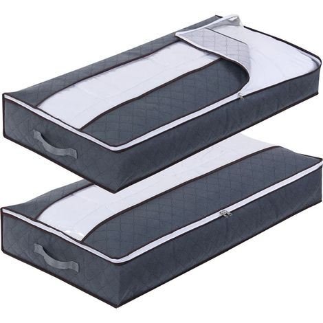 2 Pcs Boite Rangement Sous Lit, Sac de Rangement Vetement Sac de Rangement Pliable Poignée Renforcée Avec Fermeture éclair Fenêtre Transparente Pour Rangement de Couette Vêtements (1/5)