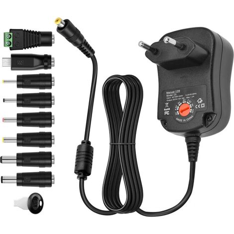 SABIR 12W Adaptateur Secteur Universel AC à DC 3V 4.5V 5V 6V 7.5V 9V 12V 2A Transformateur d'alimentation à Découpage avec 8 Connecteurs DC pour électroniques Ménagers (1/5)