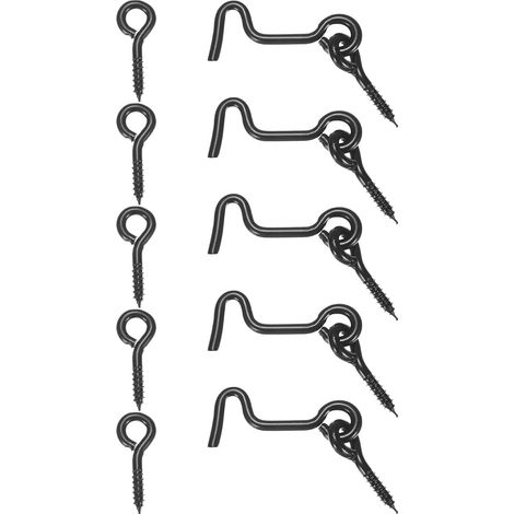 5 Pcs Door Hook and Eye Latch 1.5 Inch Carbon Steel Barn Door Latch Hook and Eye Latch for Gate/Shutters/Windows/Cabinets/Bathroom [Black] (1/5)