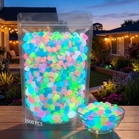 1000 cailloux brillants dans le noir colorés, cailloux de rivière lumineux améliorés, décoration nocturne magique pour aquarium, jardin de fées et décoration de paysage de réservoir de poissons (1/5)