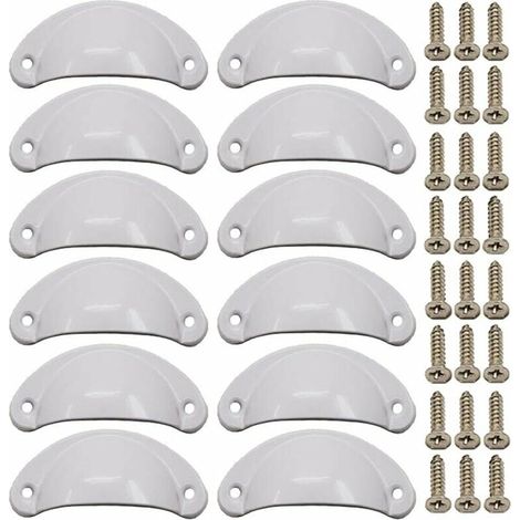 Ulisem 12 Maniglie per porte a conchiglia in stile retrò, 82 mm, per mobili e cassetti - Stile vintage, con viti, bianche