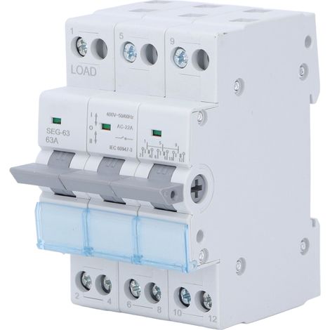 Sectionneur CC photovoltaïque – Disjoncteur DIN tripolaire 63A 400V – Double alimentation – Sécurité solaire
