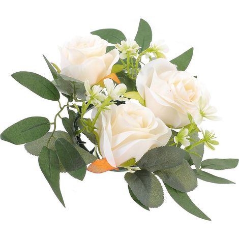 Petite couronne décorative pour armoires, fleurs artificielles, jaune clair, 27 x 27 x 5 cm, 1 pièce (1/5)