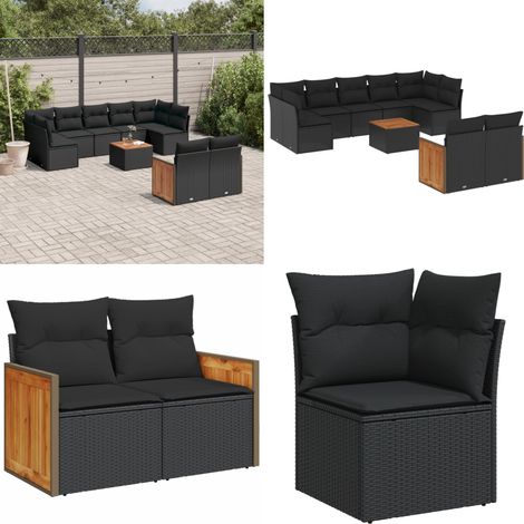 10-tlg. Garten-Sofagarnitur mit Kissen Schwarz Poly Rattan - Gartenmöbel Set - Rattan Möbel - Outdoor Lounge - Esstisch - Sofasatz - Home & Living (1/5)