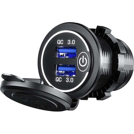 Chargeur de voiture USB multi-port QC3.0, adaptateur allume-cigare à charge rapide pour camping-car, navires, motos, lumière blanche. (1/5)