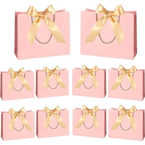 Bolsas de regalo de papel - Bolsas de regalo con cinta - Celebraciones festivas - Asas resistentes - 32x25x11 cm - Rosa (1/5)