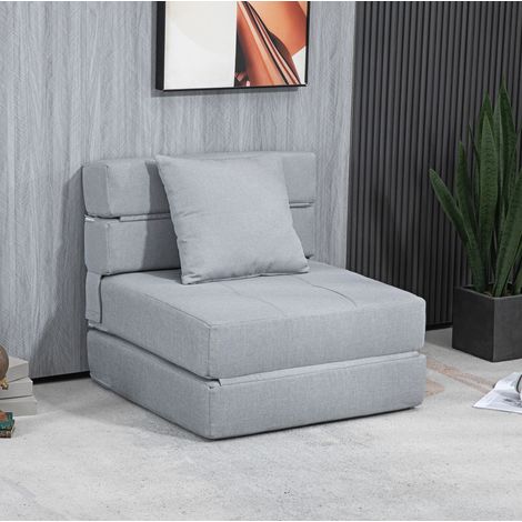 Poltrona letto pieghevole 70x70x61 cm grigio chiaro in schiuma 2 in 1 con cuscino (1/5)
