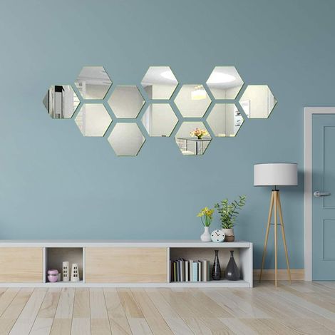Miroir Acrylique Mural - Autocollant Hexagonal Décoratif - Épaisseur 1 mm - Pour Chambre Salon Salle De Bain - Lot De 12 Pièces