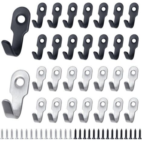 30 Pcs Crochet Mural Noir a Visser Crochet Petit Clavier Crochets à Clés Noir Argent Mini Crochet Rétro INOX Crochet de Manteau avec Vis pour Porte,Mur,Salle de Bain,Cuisine(27 X 12 mm) (1/3)