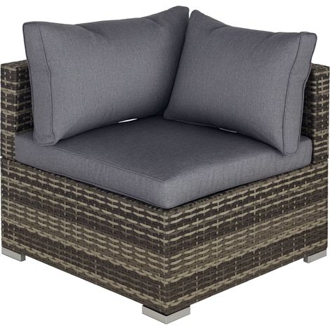 Outsunny Outdoor PE Rattan Corner Sofa, Garden Wicker Furniture Single Sofa Chair w/ Cushions, Deep Grey