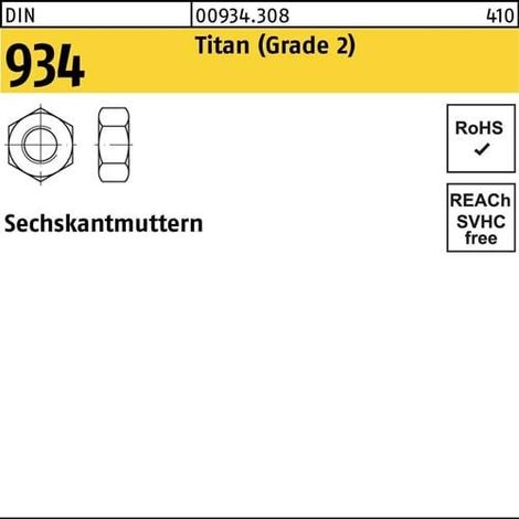 Tuerca  hexagonal DIN  934 M16  Titanio (Grado  2) 25  piezas (1/2)