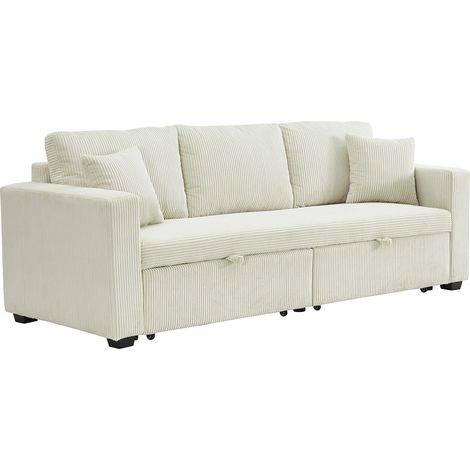 Bestmobilier – Canapé droit 3 places convertible en velours côtelé – Couchage 194x113 cm – Style contemporain – Idéal pour petits espaces