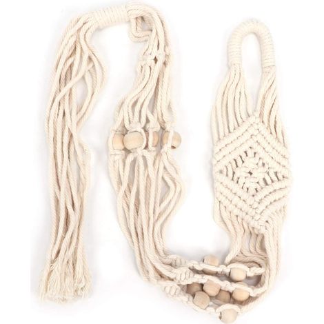 Suspension pour plantes en corde de coton à motif losanges avec 12 perles (1/5)