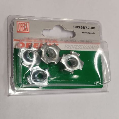 6 PEZZI - FONDELLI FILETTATI A 4 PUNTE PER INCASTRO - FILETTO INTERNO M8 - FERRO LUCIDO