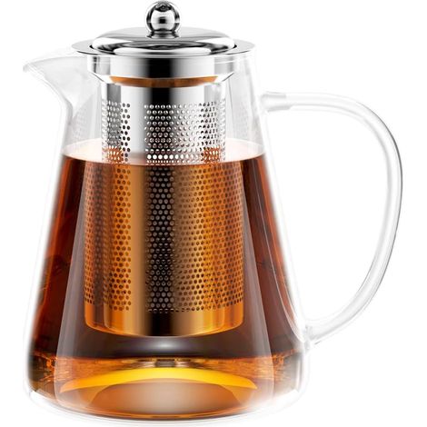 Théière en verre 1300 ml avec passoire, service à thé en verre borosilicate, théière, théière avec passoire, œuf à thé pour feuilles lâches (1/5)