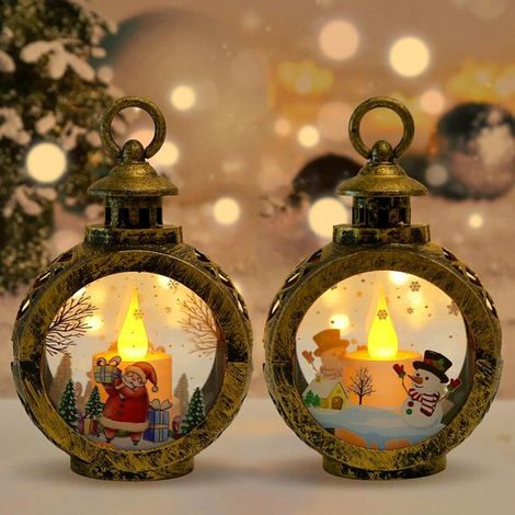 Lanterne de Noël, lot de 2 lanternes décoratives, lanterne de Noël enneigée, guirlande lumineuse, lanterne en forme de sapin de Noël (1/5)