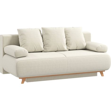 Sofá cama 188x100x84 cm de madera beige con almacenaje para salón pequeño – MEUBLIV (1/5)