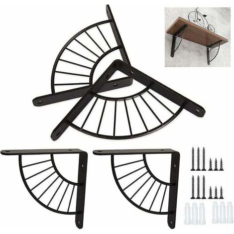 4PCS Support d'étagère Murale Noire 150×150MM Robuste Equerre Metal Etagere Support Etagere Mural Fixation pour Etagere Murale - Charge Maximale 50KG,de (1/4)