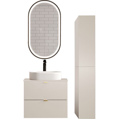 Badmöbel Set 3-teilig mit 60 cm Waschtisch & LED-Spiegel, in Beige - DURANGO-56 (1/5)
