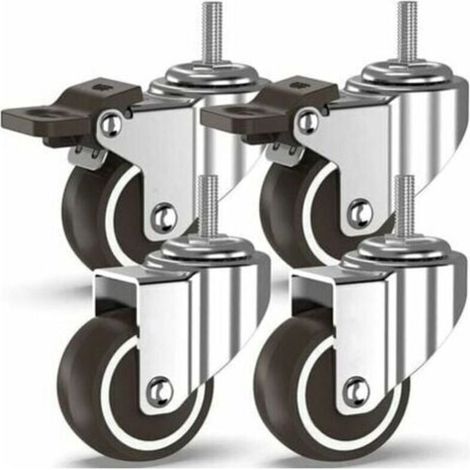 50 mm Roulettes pivotantes 4 à tiges filetées, roulettes pour meubles, roues à freins pour transport industriel de planches (avec tiges M10, 2 avec freins, 2 sans freins) (1/4)