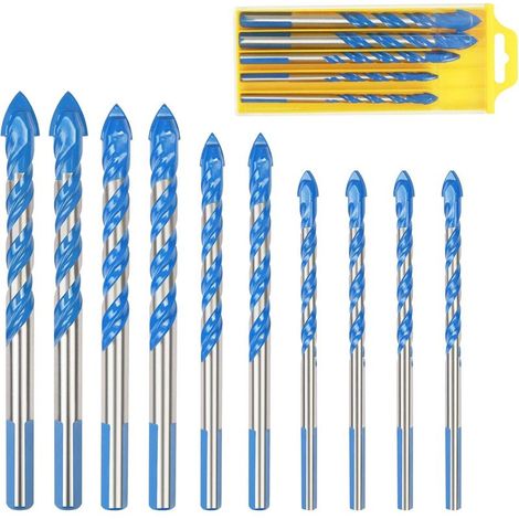 Glass Tile Drill Bits, 10pcs Multi-Material Triangle Porcelain Metal Drill Bits for Glass Tile, Marble, Mirror, Wood, 6mm/8mm/10mm/12mm (1/5)