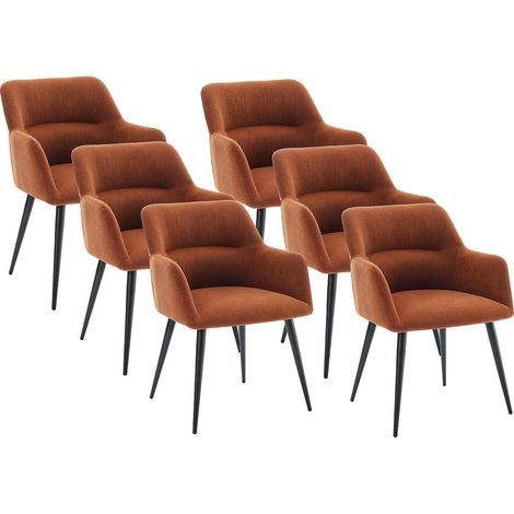 Lot de 6 chaises avec accoudoirs en tissu et métal noir - Terracotta - HEKA