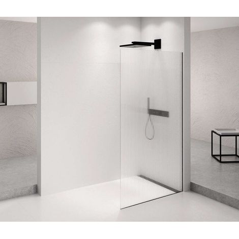 Polysan Architex - Parete doccia Walk-in, 76x210 cm, nero opaco/vetro Flute AXB80FL (1/2)