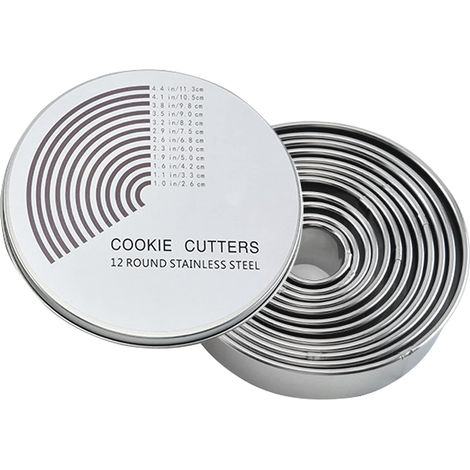 12 Pcs Round Cookie Cutters Set Cookie Cutters Circle Cookie Cutter Fondant Biscuit Molds with Container (1/5)