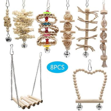 8-teiliges Vogelspielzeug-Set: Papageienschaukel, Leiter, Sitzstange, Hängematte, Holzklötze, Kauspielzeug