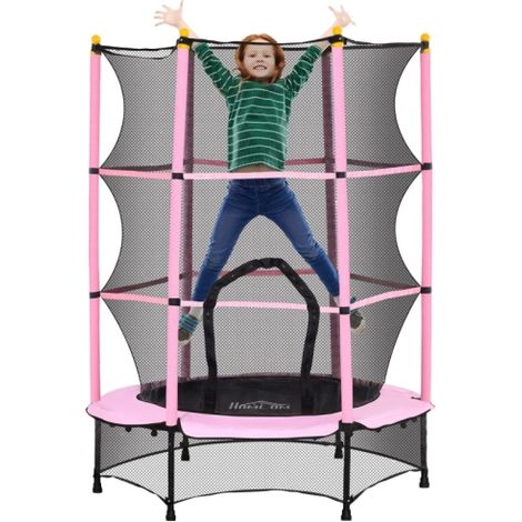 4.6FT Kids Trampoline with Safety Enclosure for Ages 3-10, Indoor Outdoor Fun, Pink Color