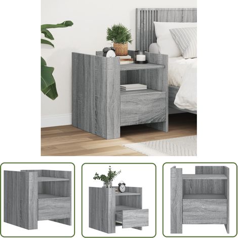 The Living Store Nachttisch Grau Sonoma 45x50x50 cm Holzwerkstoff - Nachttisch - Grau - Wohnraum - Schlafzimmer - Holzwerkstoff (1/5)