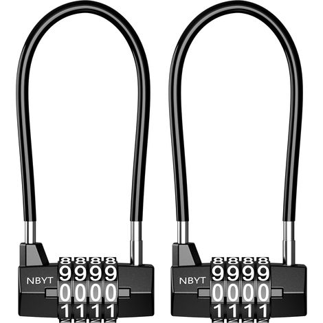 Cadenas à Combinaison, Serrure à Combinaison 4 Chiffres, Cadenas à Longue Anse, Petit Numero Cadenas a Code d'extérieur de 5 mm de Large, Cadena de Câble de Bagage pour Garage, Gymnase, 2PCS (1/5)