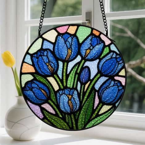 15cm Suspension en vitrail - Attrape-soleil unique élégant minimaliste, décoration maison fenêtre, cadeau Fête des Mères, Anniversaire pour femme, homme (1/5)