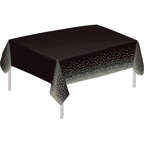 Nappe rectangulaire noire imperméable à pois dorés, idéale pour les pique-niques, fêtes, banquets et célébrations (1 pièce, noire) (1/5)