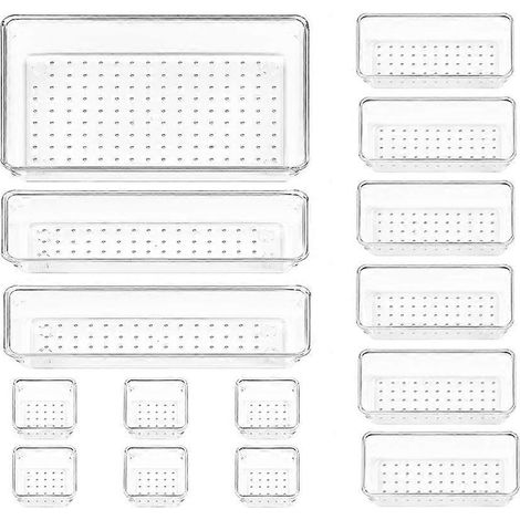15 pièces transparent plastique organiseur tiroir lot 4 taille Versatile salle bain Vanity organiseur tiroir Trays Bins (1/5)