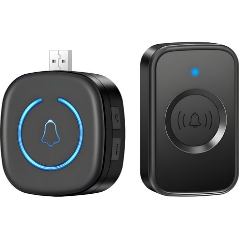 Sonnette sans fil USB Prise 150 mètres Transmission Imperméable Mini Bouton 60 Mélodies 5 Réglages de Volume pour Maison Personnes Âgées Enfants Soins (1/5)