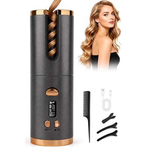 Automatic Cordless Hair Curling Iron Curler  6 Temperature Settings and Timer, 5200 mAh USB Rechargeable, Anti-scald, Anti-Tangle, for Long Short Hair (1/5)