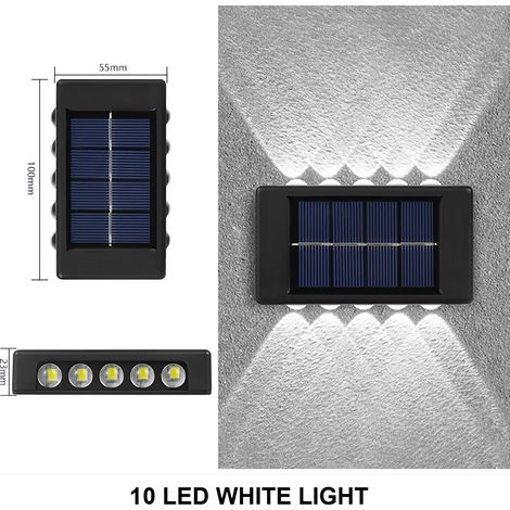 (10 LED blanches - 4 pièces) Lampe murale solaire d'extérieur étanche, à énergie solaire, éclairage vers le haut et vers le bas, décoration pour la maison, le jardin et la cour, lumière du soleil exté (1/5)