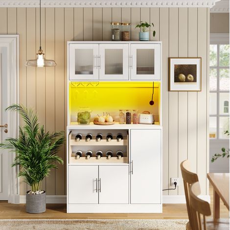 Buffet 100x40x180 cm avec LED et prises blanc OKMYHOME (1/5)