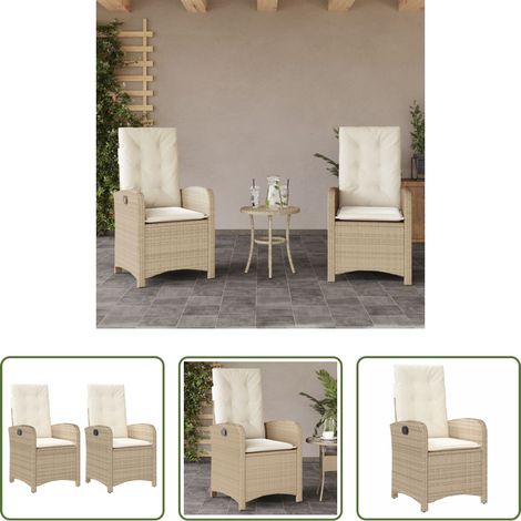 Gartensessel -  Gartensessel mit Kissen 2 Stk. Verstellbar Beige Poly Rattan (1/5)