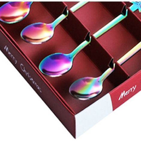 Cuillère à café en inox, lot de couverts à dessert et gâteau, cadeau de Noël pour famille et amis, assortiment coloré (1/2)