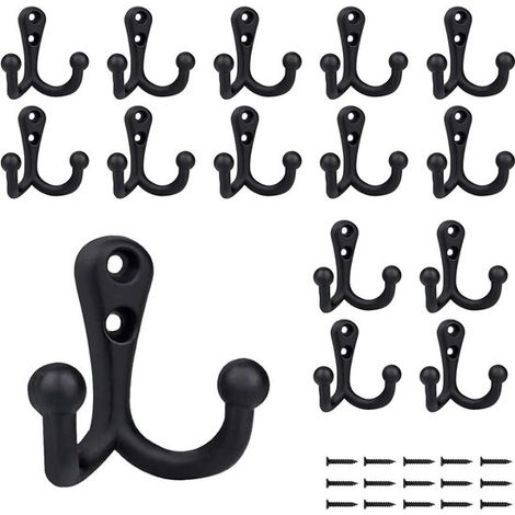 Haken – Set mit 15 Haken inkl. Schrauben – Garderobenhaken – Hängehaken – Schwarze Haken – Metallhaken für die Wand – Kleiderhaken – Schlüsselhaken – Handtuchhaken (1/5)
