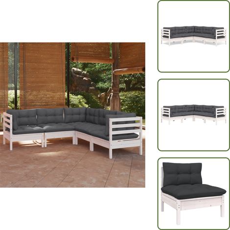 Cojines para sofás - vidaXL Muebles de jardín 5 pzas con cojines blanco madera maciza pino - Muebles de jardín modulares
