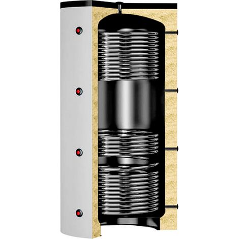 Laddotank Pufferspeicher mit zwei WT, 500L, 75mm PU-Isolierung