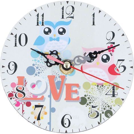 Horloge de bureau rétro à motif hibou, silencieuse, ronde, idéale pour le salon, la chambre ou une fête. Parfaite pour le salon, la chambre ou une soirée. Horloge de table ou murale ronde avec motif h (1/5)