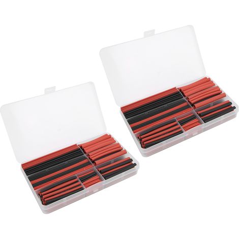 Lot de 300 gaines thermorétractables polyoléfine, boîte de rangement, protecteur de câbles électriques, assortiment noir et rouge (1/5)