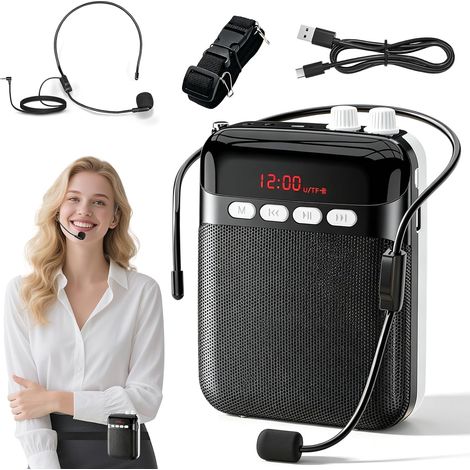 Amplificateur de Voix Portable avec Casque de Microphone, Lecteur TF/USB, Radio FM, Mini amplificateur, Haut-Parleur pour Enseignants,Réunion,Guide Touristique,Yoga,Salle de Classe (1/5)