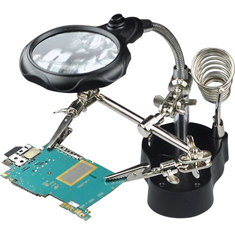 Loupe de bureau 3,5x 12x avec éclairage LED, support et pinces pour faciliter les réparations, la lecture, les travaux manuels et la couture. (1/2)