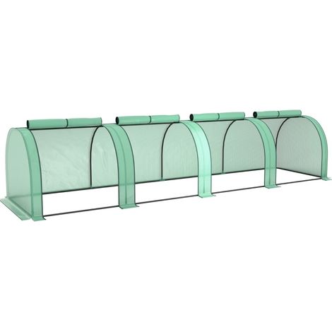 Invernadero túnel con 4 ventanas con cremallera, armazón de acero, cubierta verde, 395 x 100 x 80 cm (1/4)